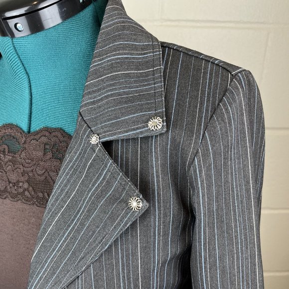 Custom Embellished Gray pin striped Jacket - Picture 3 of 5
